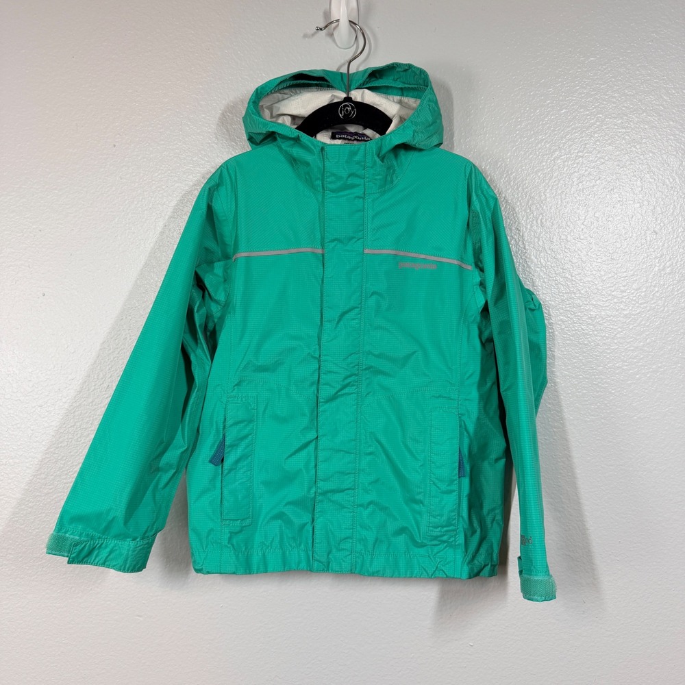 Patagonia Rain Jacket Girls XS 5-6 Green Torrentshell Hooded
